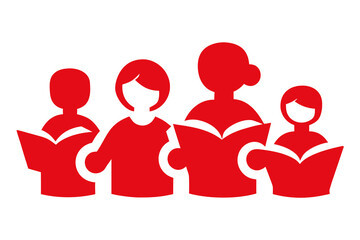 set of red color Teacher reading book icon silhouette vector