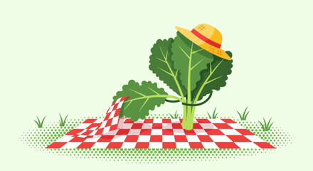 Obraz premium A Whimsical Cartoon Featuring A Plant Enjoying A Picnic On A Sunny Day