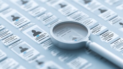 Job application screening process with magnifying glass