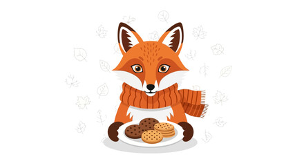 Autumnal Fox With Orange Scarf Offering Plate Of Delicious Chocolate Chip Cookies