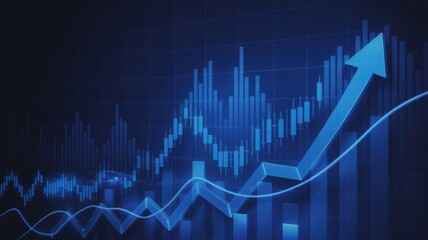 Financial Stock Chart with Bullish Trend, Business Growth Line, Upward Market Arrow, Digital Trading Data Visualization Background
