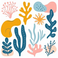 Vibrant Abstract Marine Flora A Modern Composition of Seaweed and Coral.
