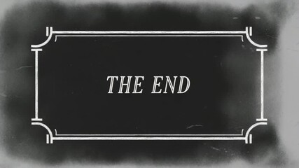Vintage black cinema card with white the end typography, retro theater screen design concept for classic movies and cultural heritage presentation visuals