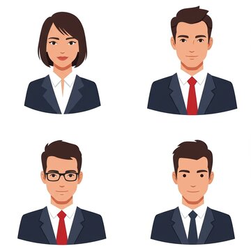 Business Professionals Avatar Set with Formal Attire