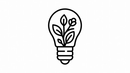 Creative line art of a light bulb with growing plants, symbolizing innovation and sustainability, perfect for logos or educational prints.