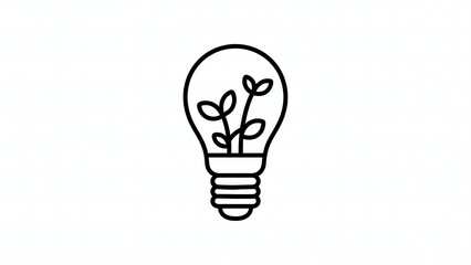 Creative line art of a light bulb with growing plants, symbolizing innovation and sustainability, perfect for logos or educational prints.