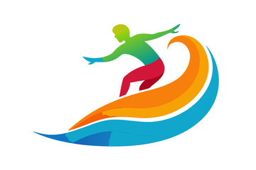 Surfing wave action logo concept silhouette illustration