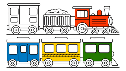 Colorful Cartoon Trains on Black Background