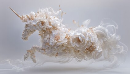 White floral unicorn in flight