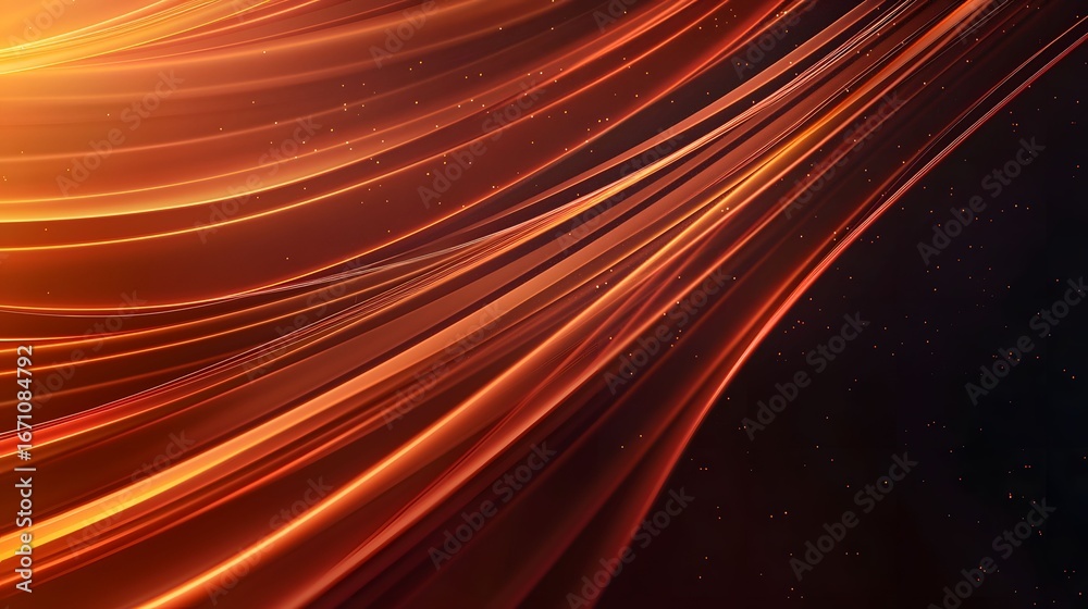 Wall mural the image showcases dynamic, glowing orange lines that curve and intersect against a dark background
