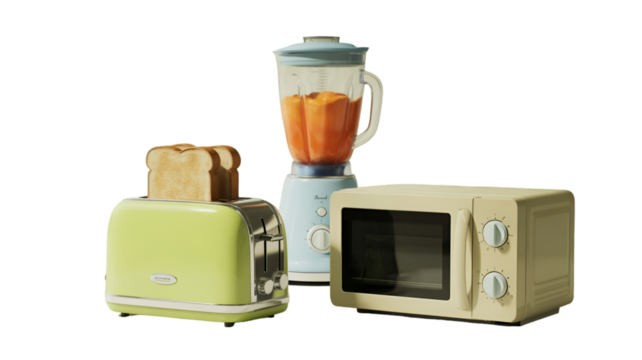 Retro Kitchen Appliances: Toaster, Blender, and Microwave