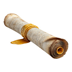 Ancient Scroll with Wax Seal on Transparent Background
