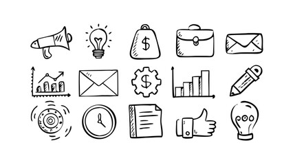 Business and Office Doodle Icons hand drawn