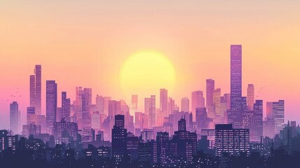 Fototapeta premium A Warm City Skyline Captured in Digital Art