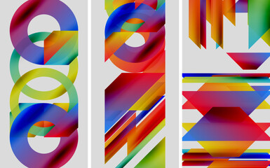 Abstract colorful shapes, geometric patterns, vibrant gradients. Modern digital art composition, sleek design elements.