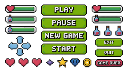 Pixel Art Game UI Elements: Health, Potions, and Controls