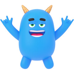 funny cartoon monster 3d render icon in cartoon plastic style minimal isolated on transparent white background	