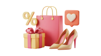 Shopping Sale Promotion with Gift, Heels, and Like Icon