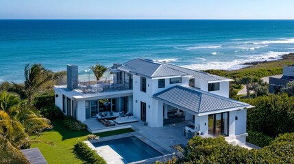 Fototapeta premium Modern architectural design meets seaside living in this home.