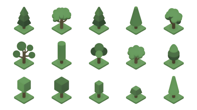 Isometric 3D Tree Icons Collection - Powered by Adobe