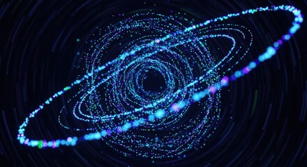 Abstract Circular Particle Ring System with Glowing Dots on Dark Background