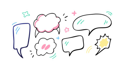 Colorful hand drawn speech bubbles and com communication