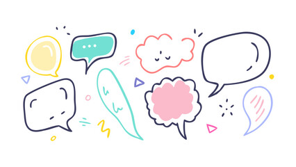 Colorful hand drawn speech bubbles and shapes communication