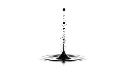High-Speed Photography of a Black Liquid Drop Impacting a White Surface, Creating Ripples and Splashes