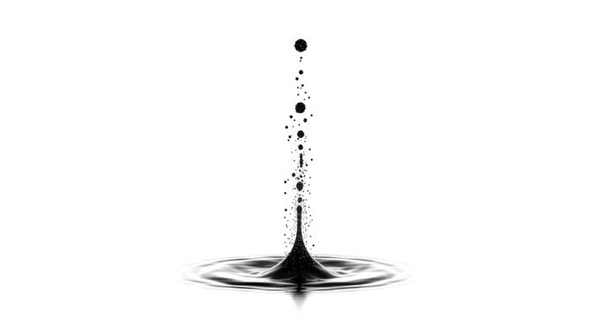 High-Speed Photography of a Black Liquid Drop Impacting a White Surface, Creating Ripples and Splashes