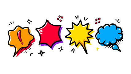 Comic style speech bubbles and shapes explosion exclamation mark