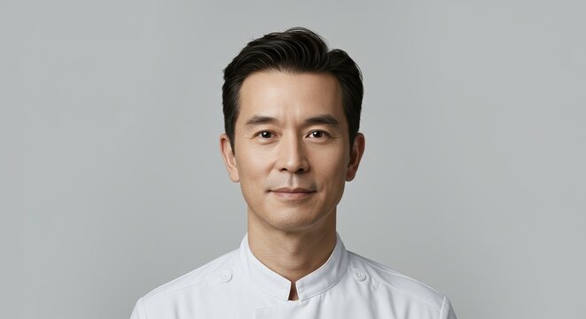 Portrait of Confident Asian Male Chef in White Jacket