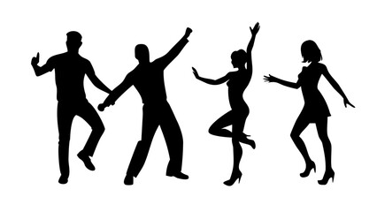 Diverse group dancing energetically people silhouettes