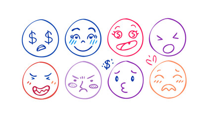 Fototapeta premium Doodle faces expressing various emotions expressions