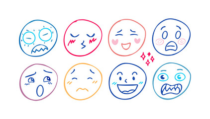 Doodle faces expressing various emotions expressions