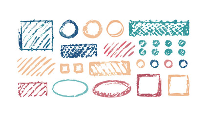 Hand drawn crayon shapes and textures scribbles