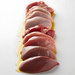 Stack of sliced turkey chicken hearts and duck liver presentation raw meats protein healthy eating food photography royalty free stock photos premium quality