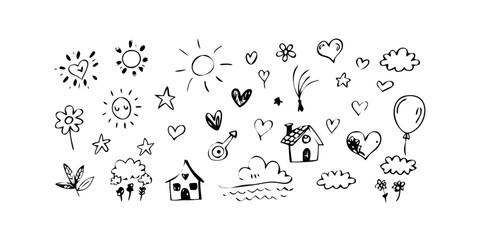 Hand Drawn Doodle Elements black ink hearts