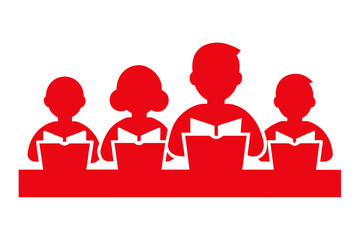 red color Student studying icon  silhouette illustration