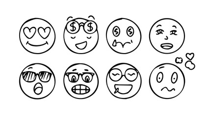 Hand drawn doodle smiley faces happy cheerful
