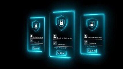 Cybersecurity, Secure Login System concept on the transparent background. Phone display or secure sign in system. user accessing password on secure login for data privacy, identity protection. 4k