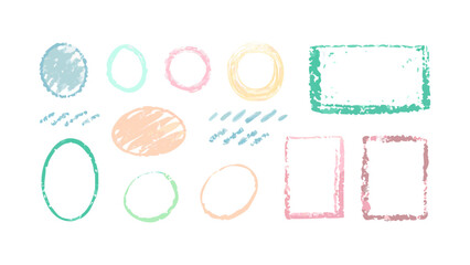 Hand drawn pastel shapes and frames crayon