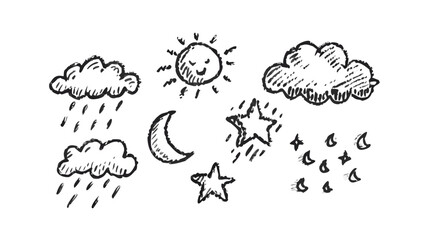 Hand drawn sun moon clouds and stars weather