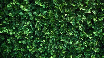 A lush, green wall of foliage displaying various leaves, creating a vibrant and natural backdrop.