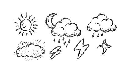 Hand drawn weather icons moon clouds