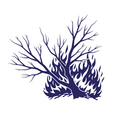 Obraz premium Silhouette of burning tree with bare branches on a white background minimalistic illustration