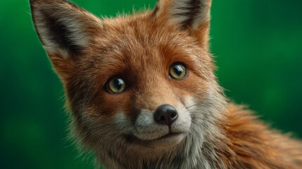 Fototapeta premium The fox's Charming Gaze: A captivating portrait of a red fox with its russet fur and intelligent eyes, looking directly at the viewer, revealing the unique beauty of wildlife.