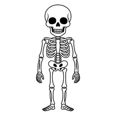 A black and white skeleton illustration line art of a coloring page