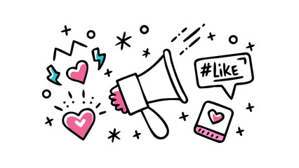 Pink and blue hearts and lightning bolts doodle