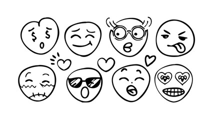 Playful doodle faces with expressive eyes and smiles