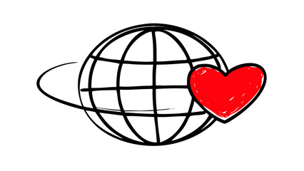 Red heart doodle with white accents love hand drawn